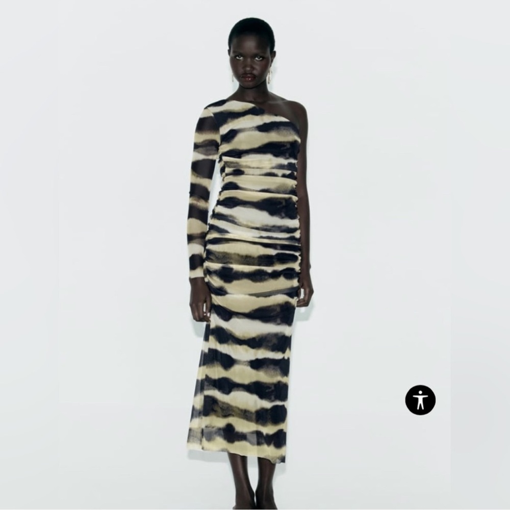 NEW Zara Tie Dye One Shoulder Asymmetrical Dress Small NWT